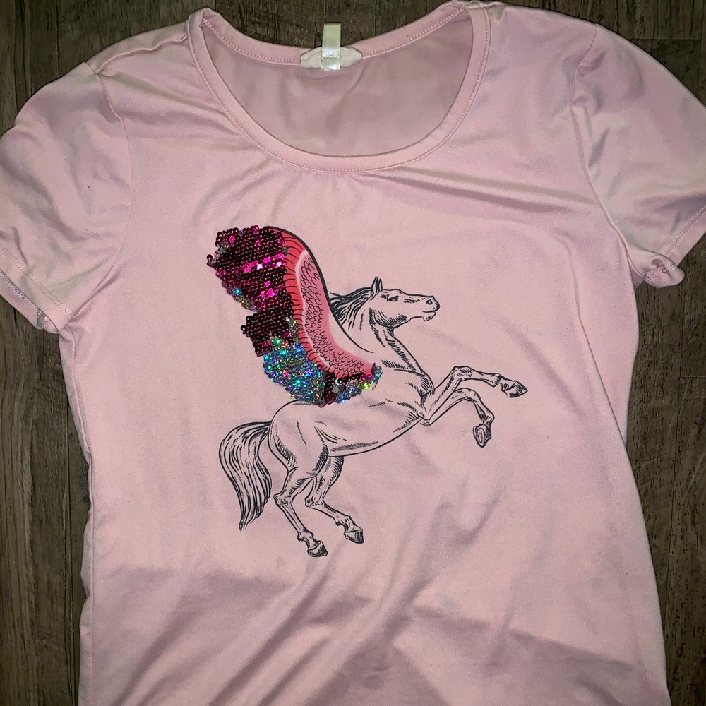 Girls Sequin Unicorn Pink 14/16 Shirt